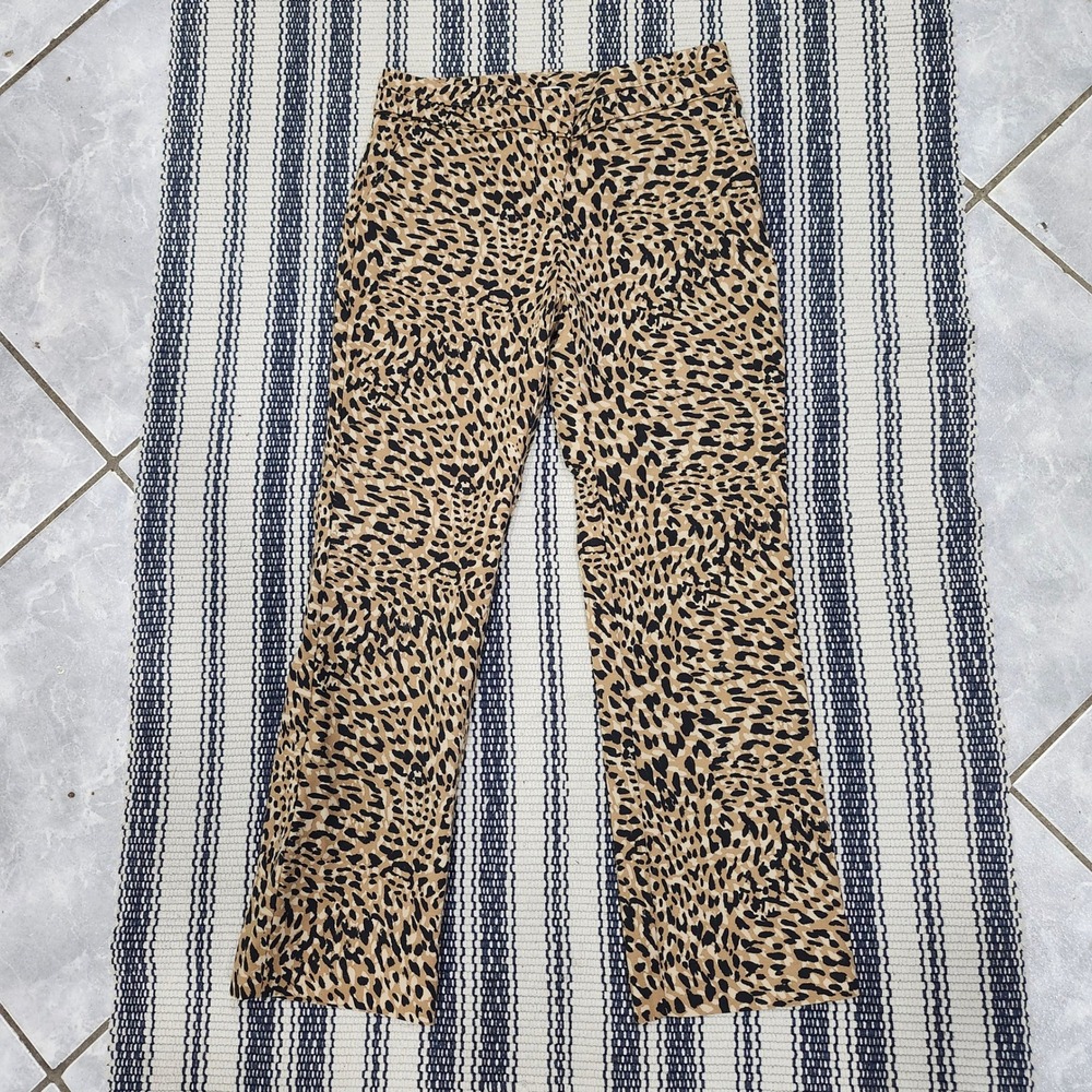 Madison Petite Leopard Print Slimming Straight Leg Pants Tan Black 6P